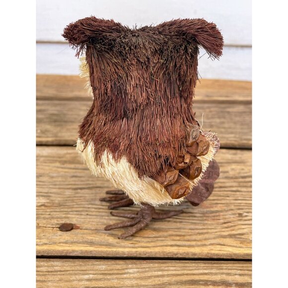 Vintage 1970s Retro Owl Straw Pinecone Glass eyes Boho - Picture 3 of 6
